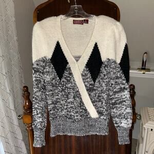 Ginenne Womens Vintage 90s Sweater Wool Gray V-Neck Knit Long Sleeve medium